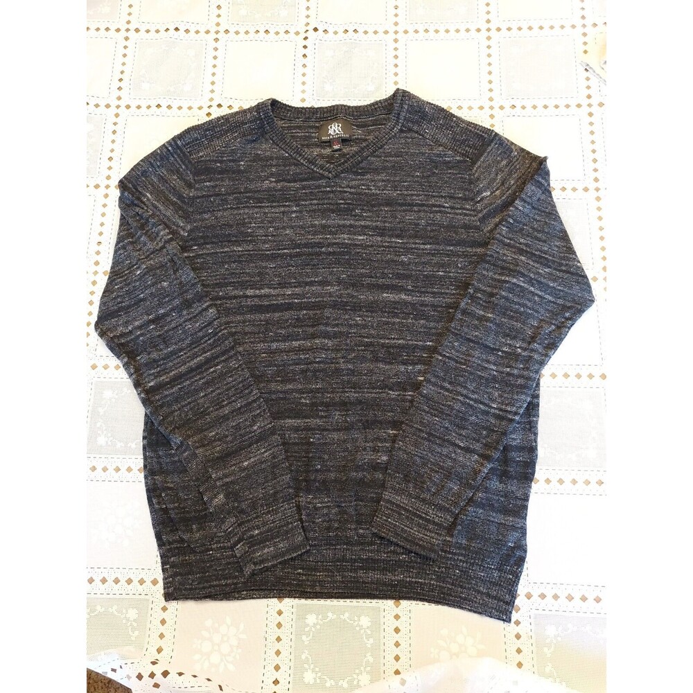 Rock And Republic Mens Black-gray Pullover V Neck Sweater Size XL